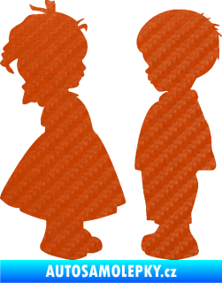Samolepka Dítě v autě 071 levá holčička s chlapečkem sourozenci 3D karbon oranžový