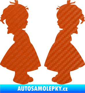 Samolepka Dítě v autě 072 dvě holčičky sourozenci 3D karbon oranžový