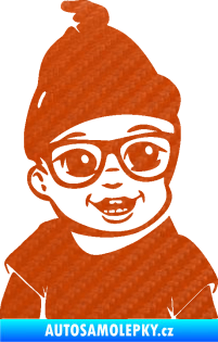 Samolepka Dítě v autě 080 pravá chlapeček 3D karbon oranžový