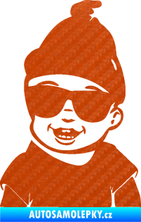 Samolepka Dítě v autě 081 levá chlapeček v brýlích 3D karbon oranžový