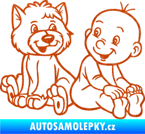 Samolepka Dítě v autě 087 pravá chlapeček s pejskem 3D karbon oranžový