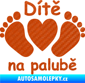 Samolepka Dítě v autě 089 nožičky s nápisem 3D karbon oranžový