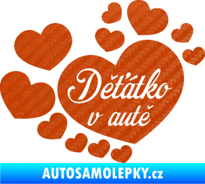 Samolepka Dítě v autě 092 nápis děťátko v autě se srdíčky 3D karbon oranžový