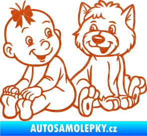 Samolepka Dítě v autě 095 levá holčička s pejskem 3D karbon oranžový