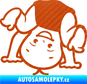 Samolepka Dítě v autě 101 levá vzhůru nohama 3D karbon oranžový