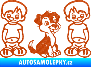 Samolepka Dítě v autě 103 pravá dva kluci a pes 3D karbon oranžový