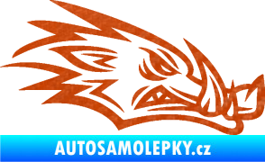Samolepka Divoké prase 002 pravá kanec hlava 3D karbon oranžový