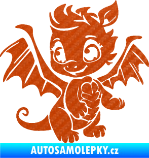 Samolepka Dragon 054 levá roztomilý dráček 3D karbon oranžový