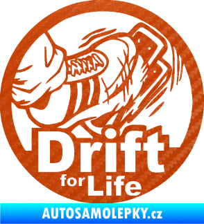 Samolepka Drift for life 3D karbon oranžový