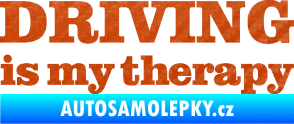 Samolepka Driving is my therapy nápis 3D karbon oranžový