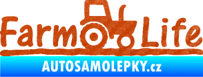 Samolepka Farm life nápis s traktorem 3D karbon oranžový