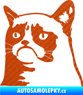 Samolepka Grumpy cat 002 levá 3D karbon oranžový