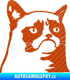 Samolepka Grumpy cat 002 pravá 3D karbon oranžový