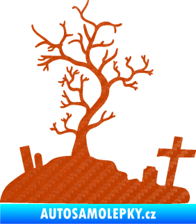 Samolepka Halloween 019 levá hřbitov 3D karbon oranžový