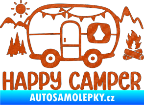 Samolepka Happy camper 002 pravá kempování s karavanem 3D karbon oranžový