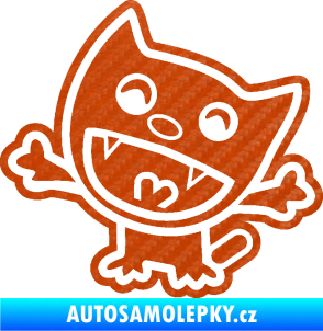 Samolepka Happy cat 002 levá šťastná kočka 3D karbon oranžový