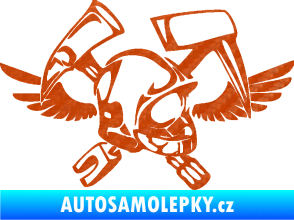 Samolepka Hasič 011 pravá helma 3D karbon oranžový