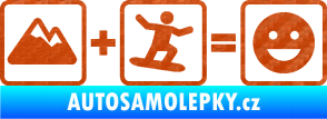 Samolepka Hory + snowboard = veselý smajlík 3D karbon oranžový