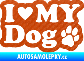 Samolepka I love my dog 002 3D karbon oranžový