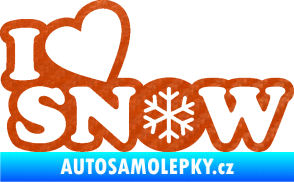 Samolepka I love snow nápis s vločkou 3D karbon oranžový