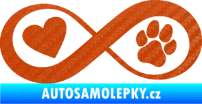 Samolepka Infinity 002 srdce a tlapka levá 3D karbon oranžový