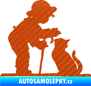 Samolepka Interiér 002 levá dítě s kočičkou 3D karbon oranžový