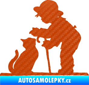 Samolepka Interiér 002 pravá dítě s kočičkou 3D karbon oranžový
