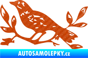 Samolepka Interiér 003 levá ptáček na větvičce 3D karbon oranžový
