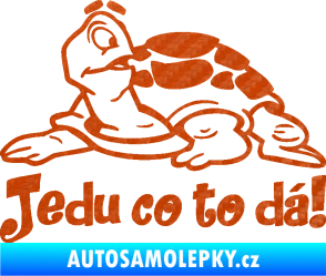Samolepka Jedu co to dá! 001 levá nápis se želvou 3D karbon oranžový