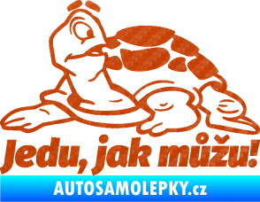 Samolepka Jedu, jak můžu! 001 levá nápis se želvou 3D karbon oranžový