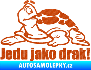 Samolepka Jedu jako drak! 001 levá nápis se želvou 3D karbon oranžový