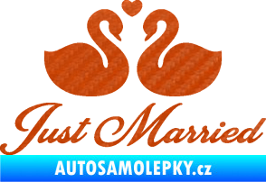 Samolepka Just Married 006 nápis labutě 3D karbon oranžový