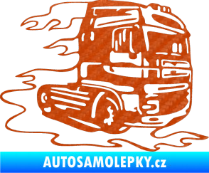 Samolepka Kamion 003 pravá nákladní auto 3D karbon oranžový