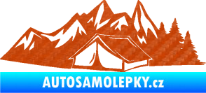 Samolepka Kempování 002 levá stan a hory 3D karbon oranžový