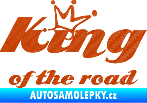 Samolepka King of the road nápis 3D karbon oranžový