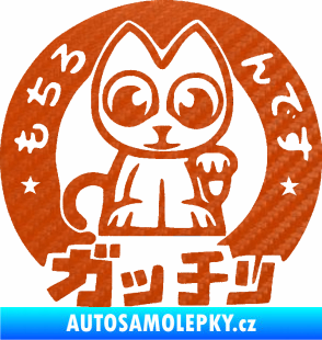 Samolepka Kočička lucky cat JDM 002  3D karbon oranžový