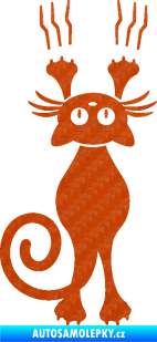 Samolepka Kočka 023 levá s drápanci 3D karbon oranžový
