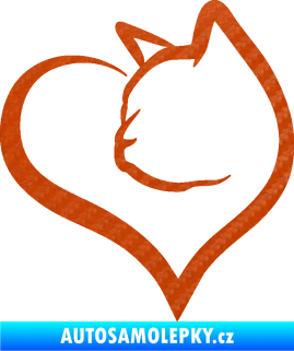 Samolepka Kočka 027 levá v srdíčku 3D karbon oranžový