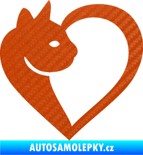 Samolepka Kočka love 001 levá 3D karbon oranžový