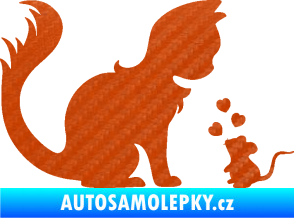 Samolepka Kočka s myší 002 pravá 3D karbon oranžový