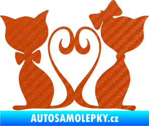Samolepka Kočky love 002 levá spletené ocásky 3D karbon oranžový