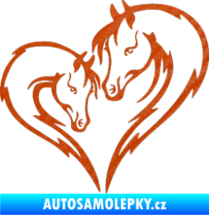 Samolepka Koníci 002 - pravá srdíčko kůň s hříbátkem 3D karbon oranžový