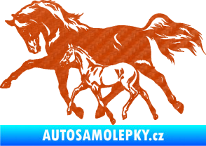 Samolepka Koníci 003 levá kobylka s hříbětem 3D karbon oranžový