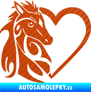 Samolepka Koník love 001 levá hříbátko v srdíčku 3D karbon oranžový