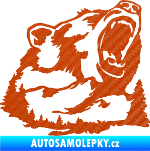 Samolepka Krajina hory 032 pravá les s medvědem 3D karbon oranžový