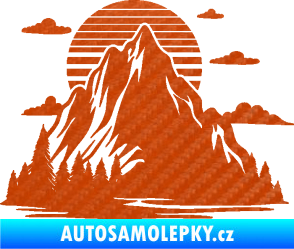 Samolepka Krajina hory 037 levá západ slunce 3D karbon oranžový