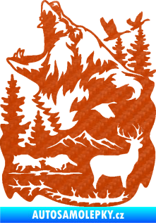 Samolepka Krajina hory 039 levá medvěd a lesní zvěř 3D karbon oranžový