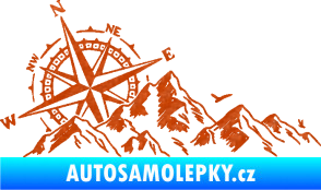 Samolepka Krajina hory 043 levá s kompasem 3D karbon oranžový