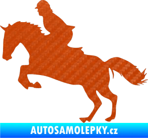 Samolepka Kůň 014 levá skok s jezdcem 3D karbon oranžový