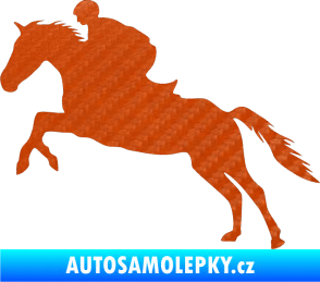 Samolepka Kůň 019 levá jezdec v sedle 3D karbon oranžový